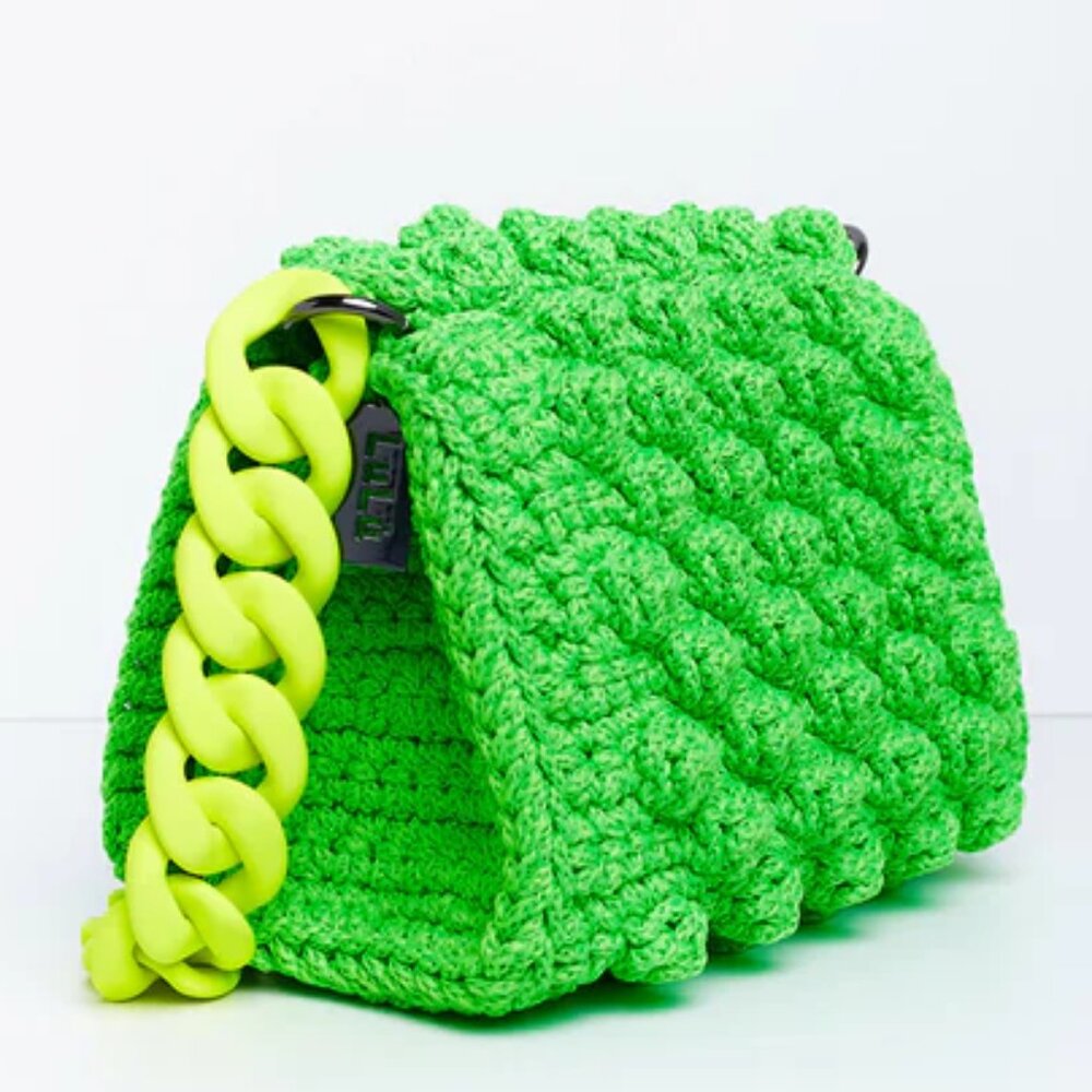 Handmade Bright Green Crochet Shoulder Bag with Chunky Chain
